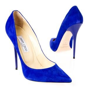 Jimmy Choo Suede Pointy Toe Stilettos Heel Pumps Royal Blue Women's EU 37.5